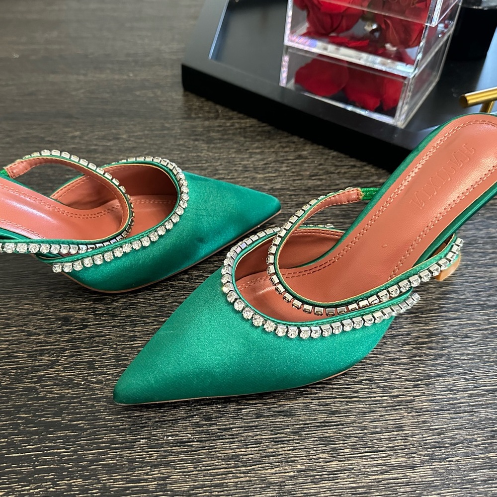 Green satin heels size 38